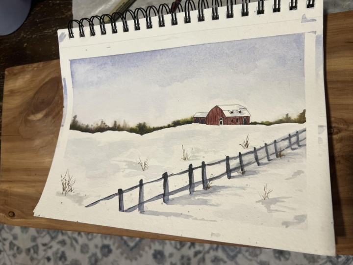 Snowy barn scene