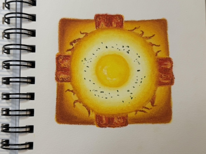 Egg Toast with Oil Pastels