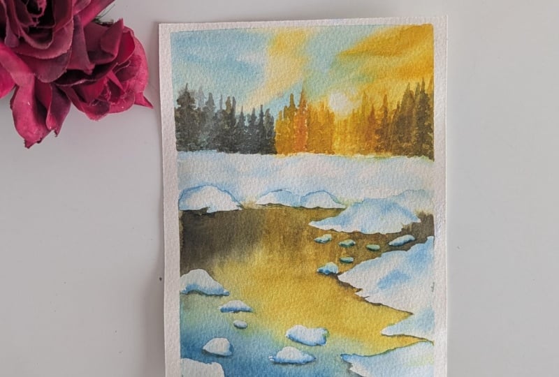 Cozy Winter Reflections - Paint a Glowing Snowy Lake in Watercolour