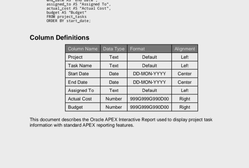 Oracle Apex Report