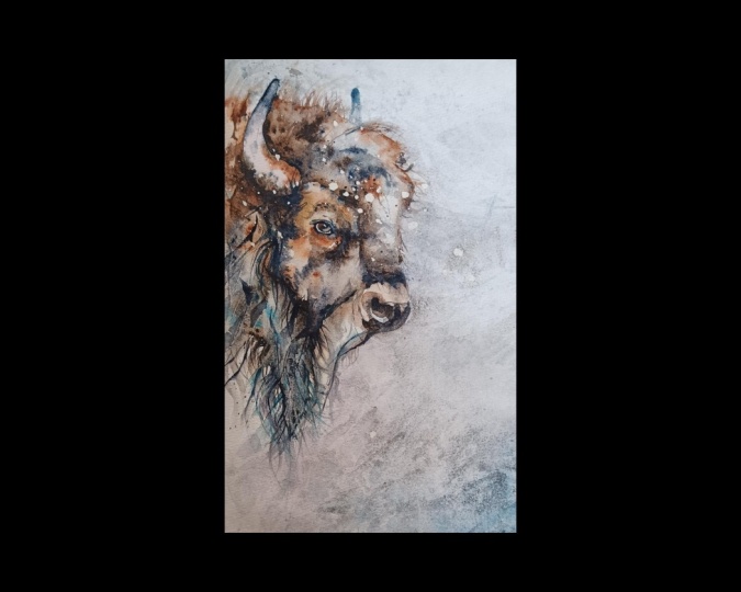 Aquarell - Bison in the snow 🦬