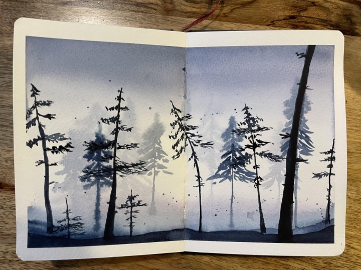Painting a misty forest on a misty day