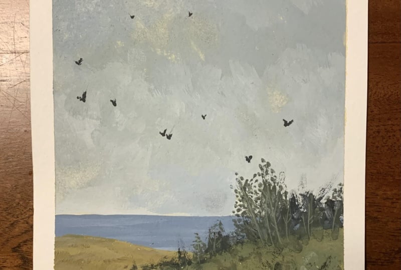Vintage-style gouache landscape