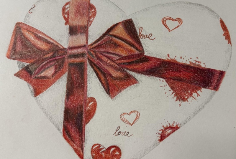 Heart wrapping paper tutorial done with prismacolors