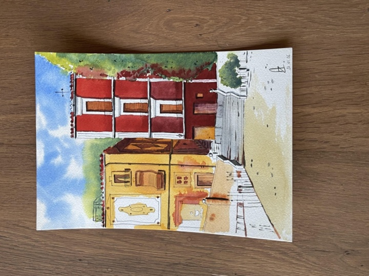 Croquis urbain à l'aquarelle (et fineliners)