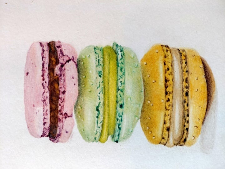 Macarons, colored pencils