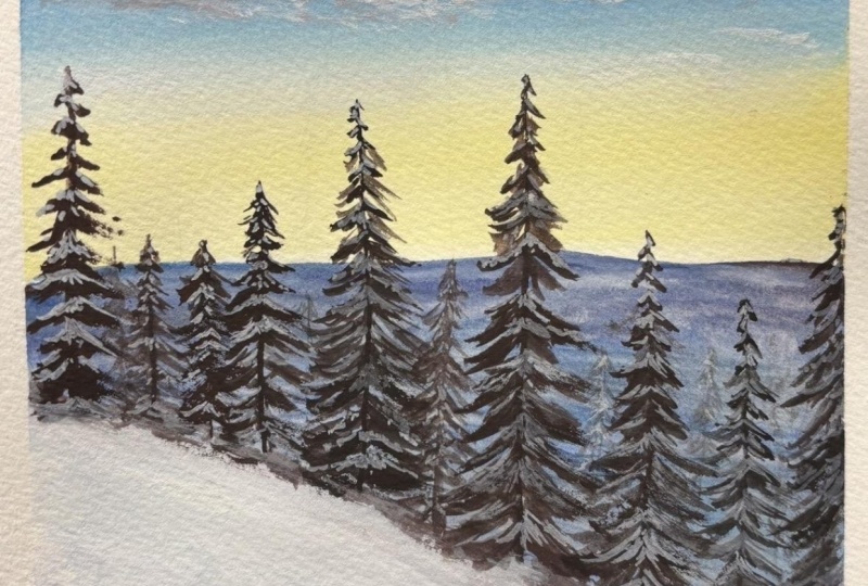 Gouache Day 1 Snowy winter morning