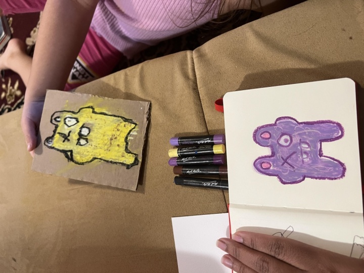 Ugly bunny mom and kiddo art time