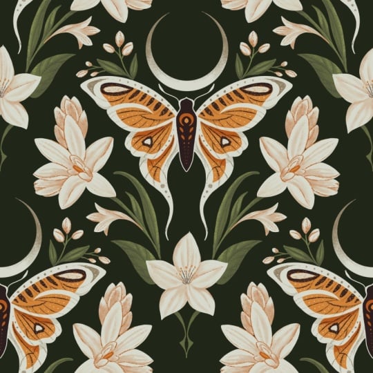 Lunar moth seamless pattern