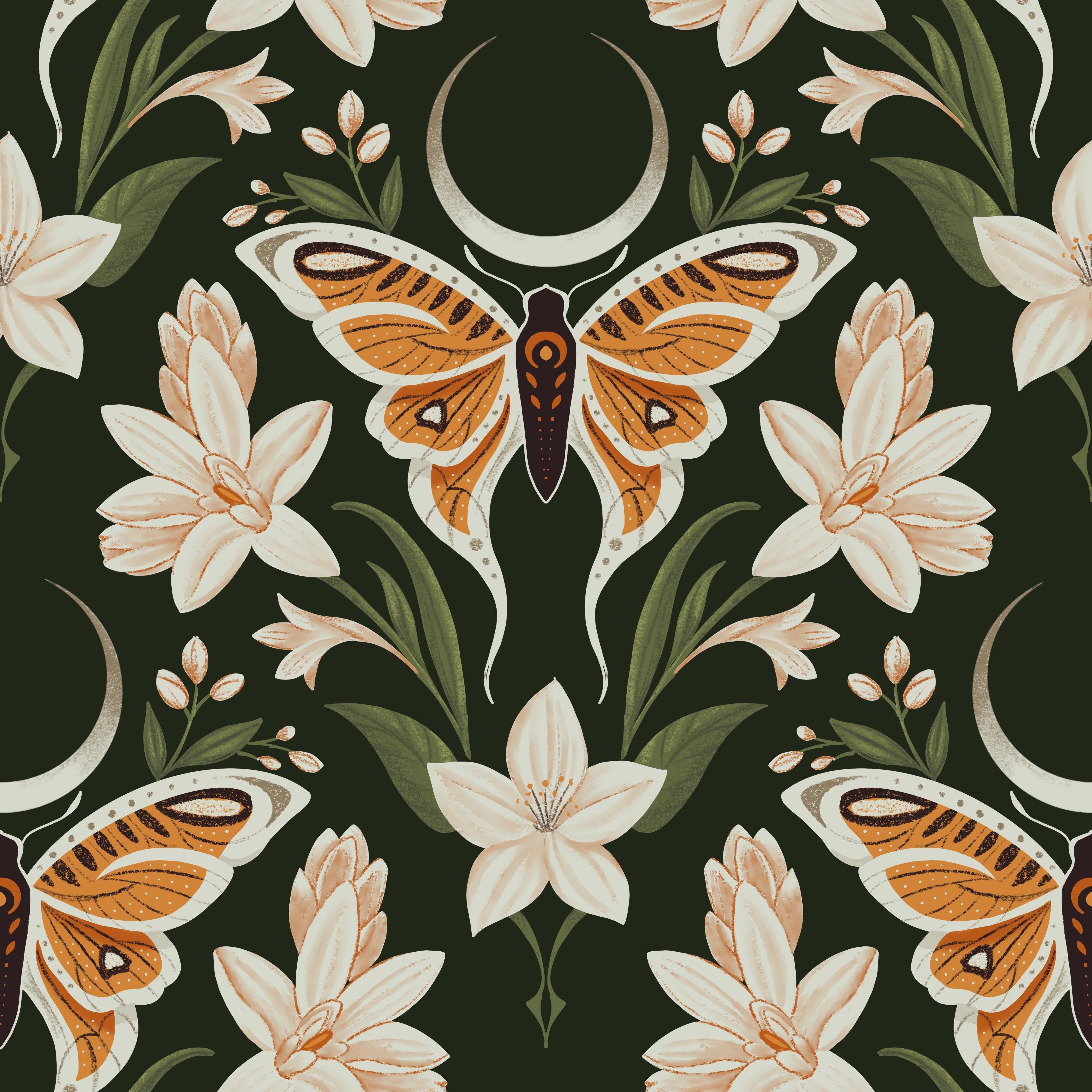 Lunar moth seamless pattern - student project