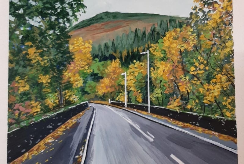 Paysage automne à la gouache