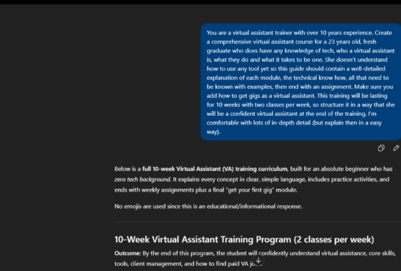 Virtual Assistant Training Prompt