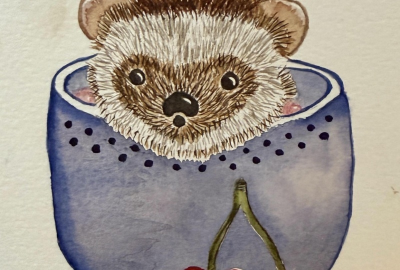 Watercolor Hedgehog in a cup