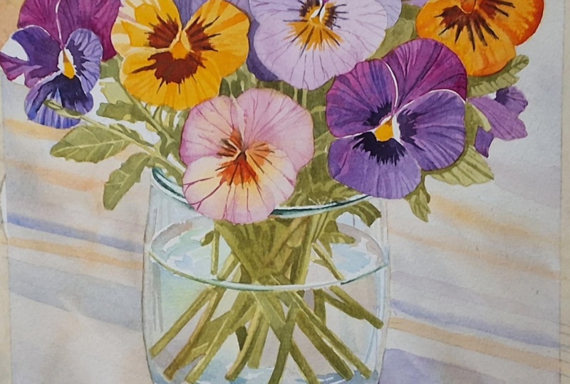 Pansies in a glass  vase