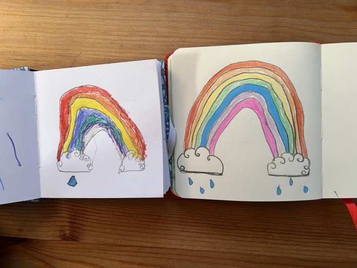 Drawing of a rainbow and clouds