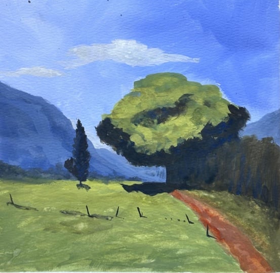Gouache landscape - this was hard! Learnt a lot so trying not to give up and stick to portraits whic