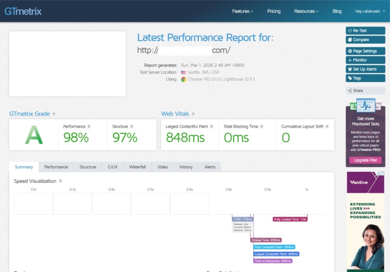 Website Performance Test with GTmetrix