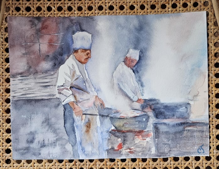 Kitchen chef and steam