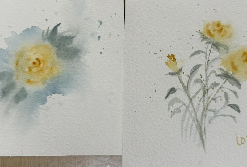 loose watercolor roses:wedge brush style