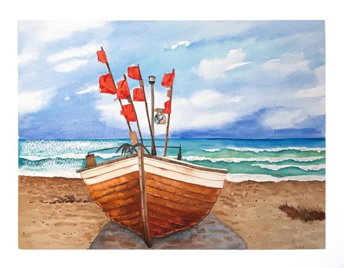 Wooden Boat on sandy beach