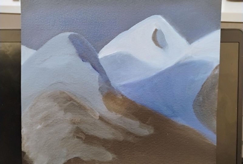 Snows and the moon at the  Mountains