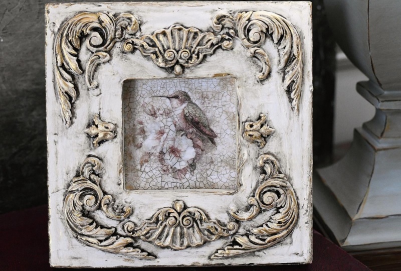Hummingbird in An Upcycled Ornate Frame