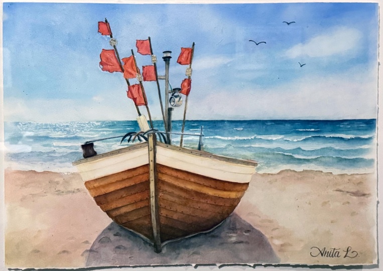 Wooden Boat on Sandy Beach