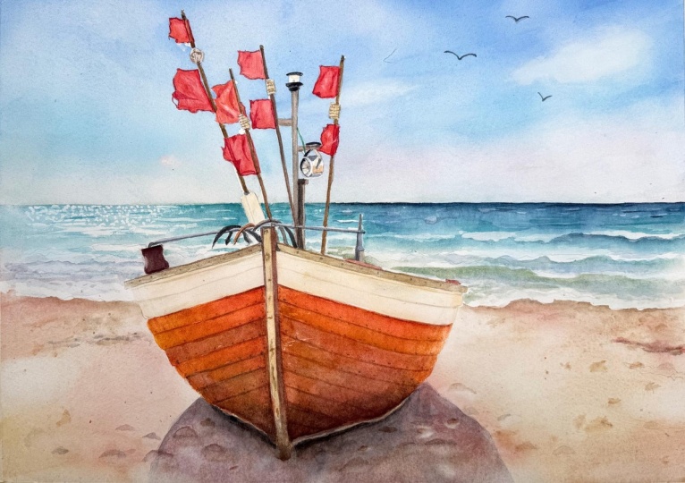 Wooden Boat on Sandy Beach