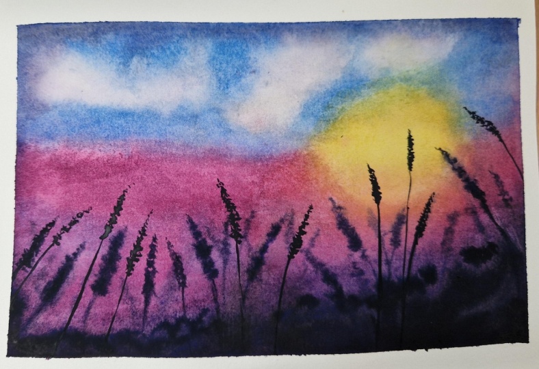Coucher de soleil et épis