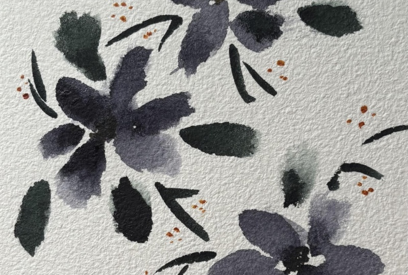 Loose watercolour flowers. I used neutral tint, Quin gold, sepia and shadow green.