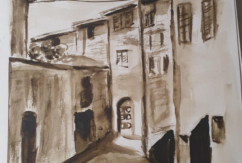 Watercolor sketches in sepia