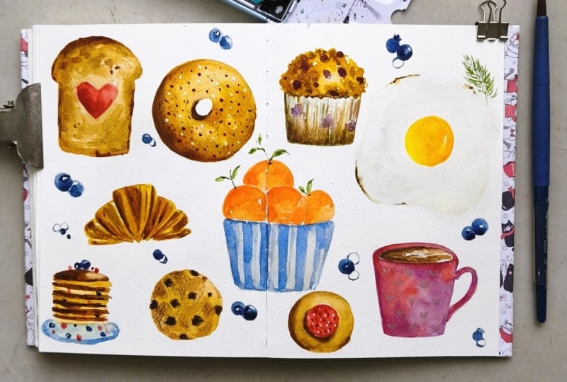 Watercolor Breakfast Sketchbook