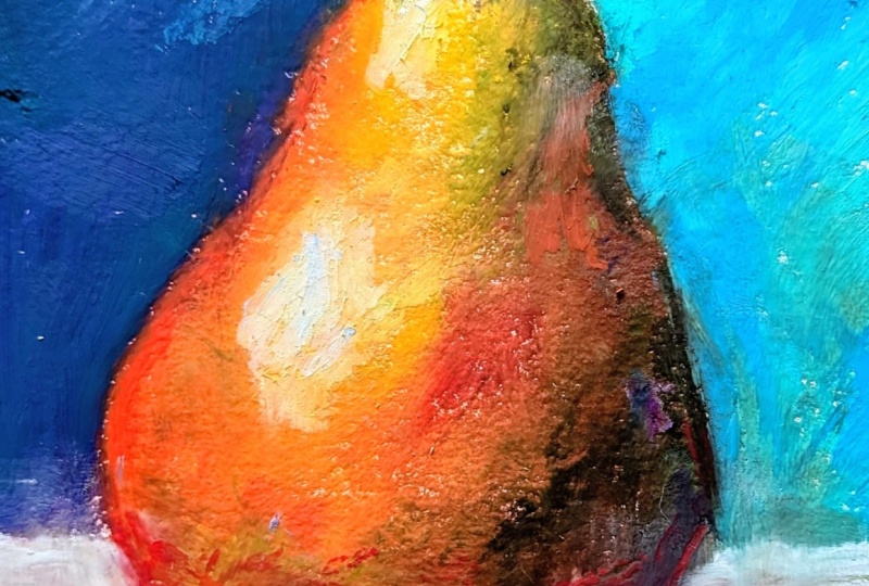 Pear in oil pastels