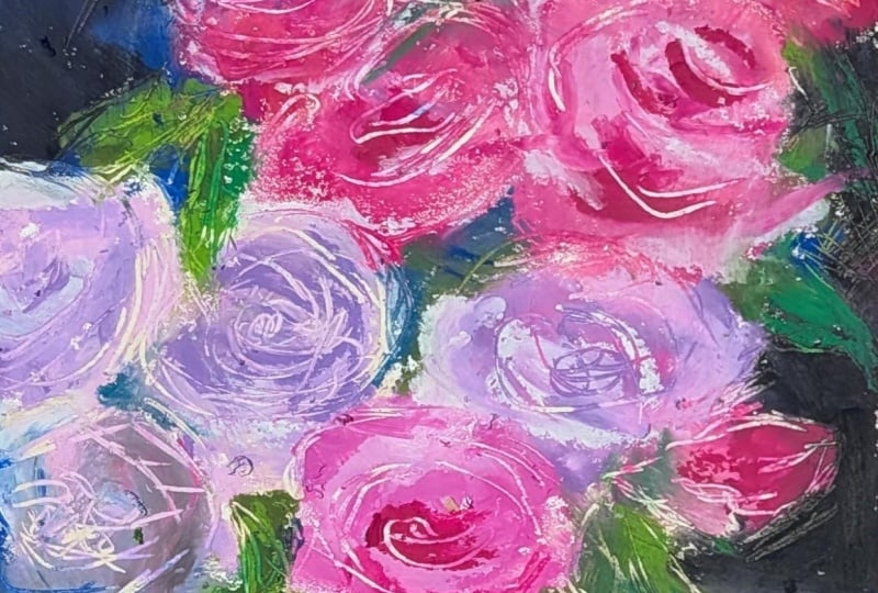 Scraping oil pastels - roses