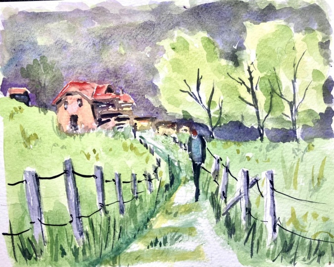 Watercolor scenery:  Ink or no ink?