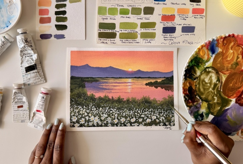 Soft Spring Landscape Using Gouache