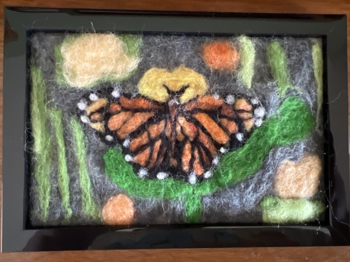 Monarch butterfly needle felt painting