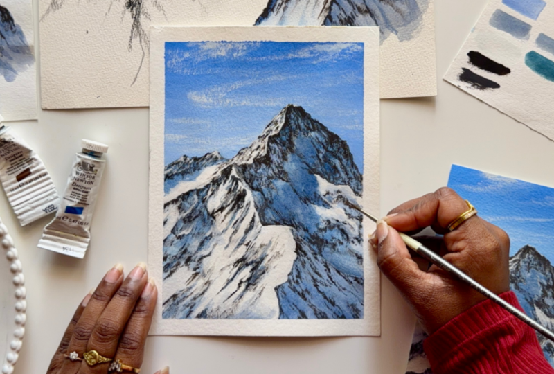 Snowy Mountain Landscape using Gouache