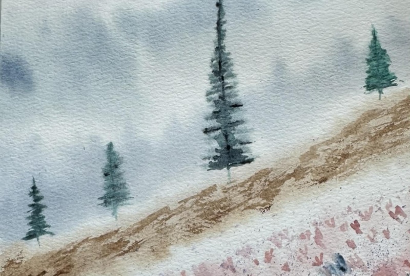 serene watercolor meadow-a foggy atmosphere landscape