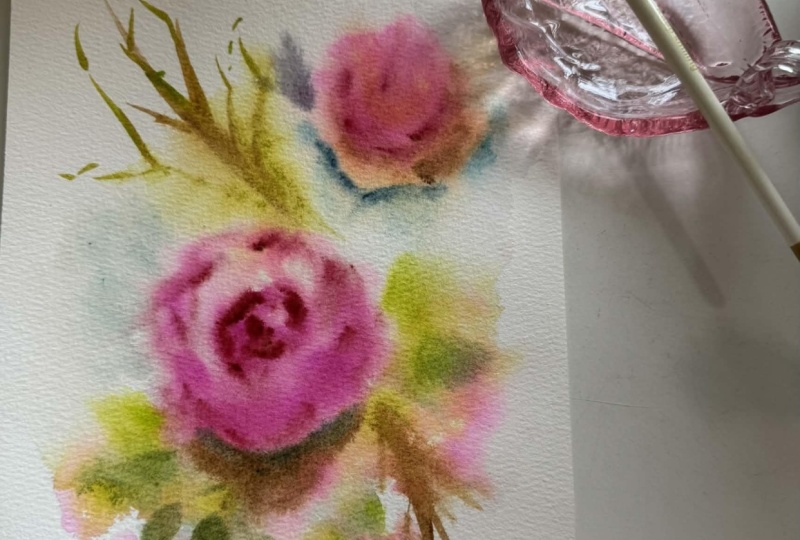 watercolor rose build depth with layered wet on wet