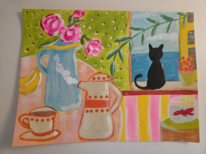 Still life with coffee and kitten