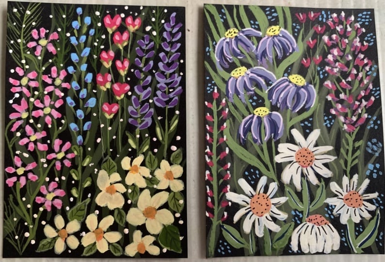 Mini garden gouache paintings