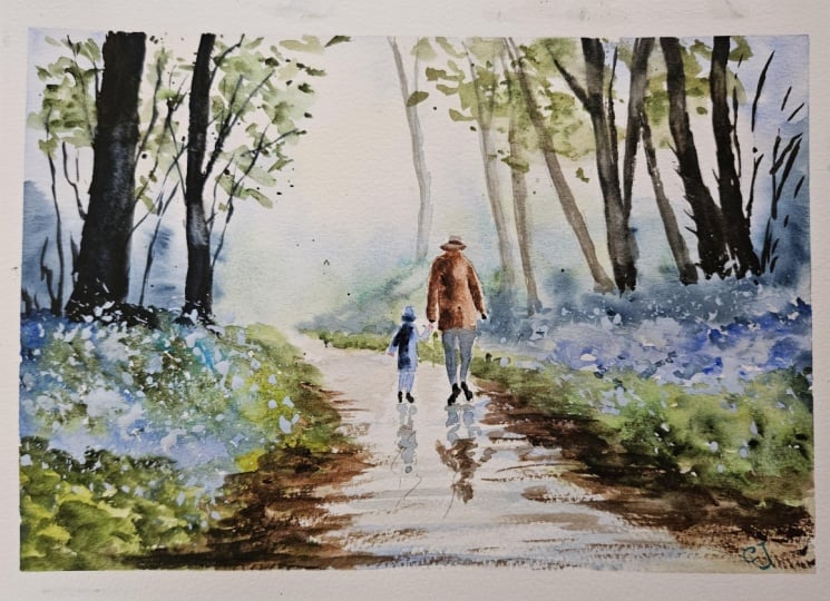 Tall man in blue woodlands