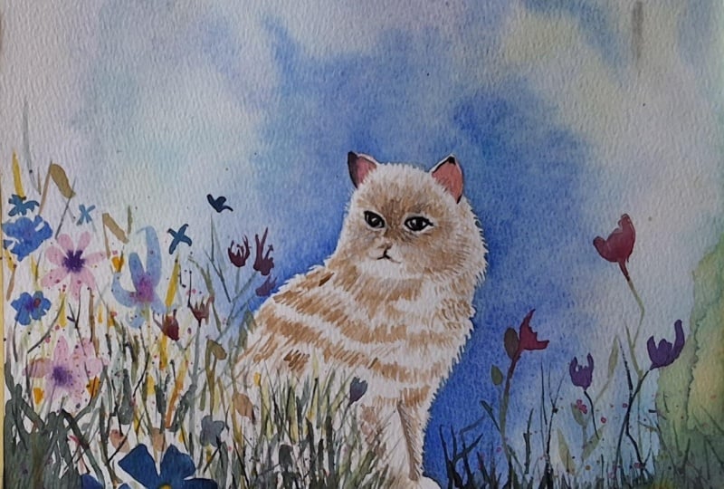 Watercolor cat portrait mastering loose background