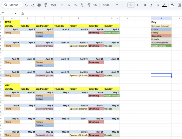 Infinite Sprints - Content Calendar (Example)