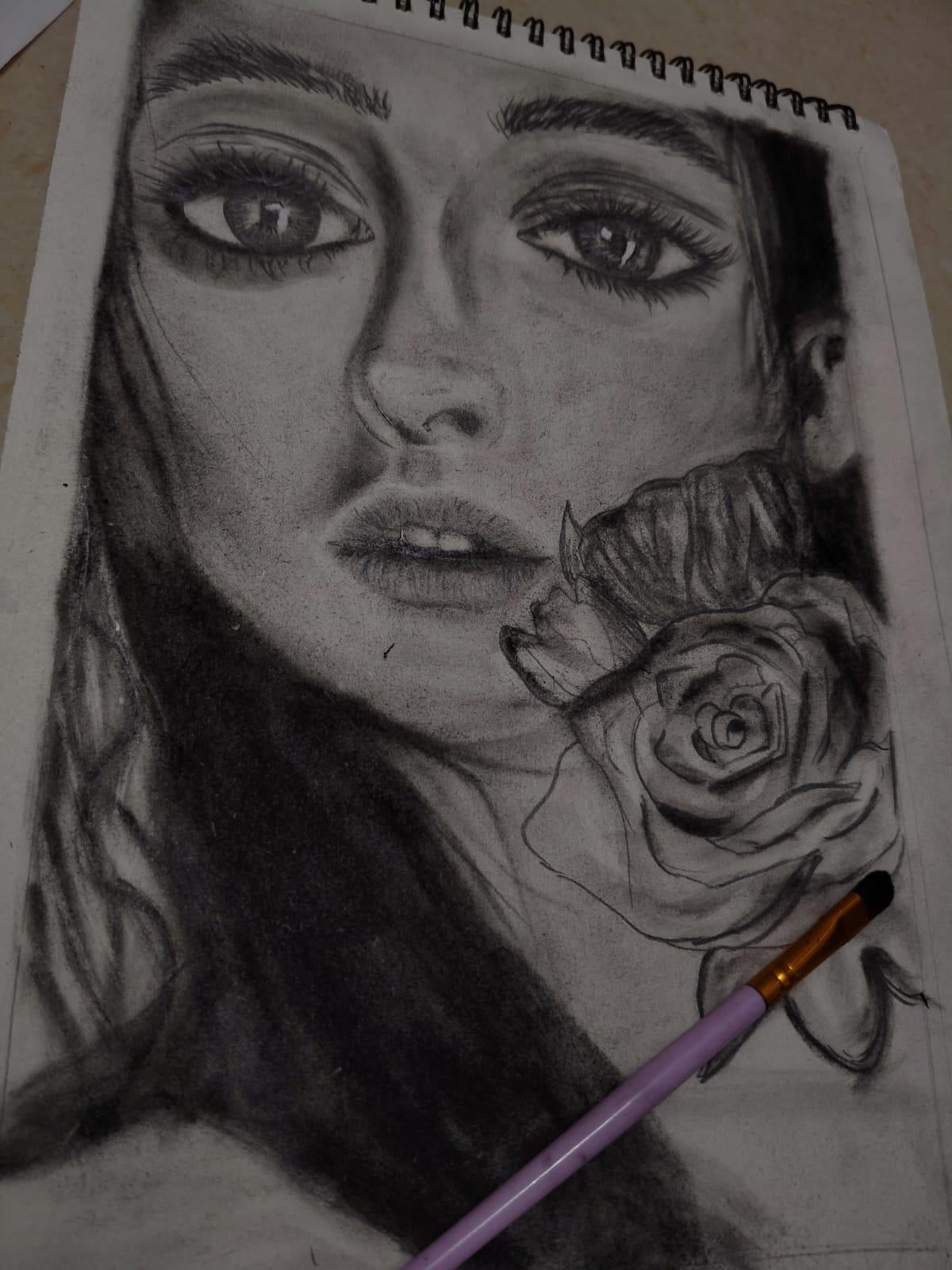 charcoal portrait drawing - student project