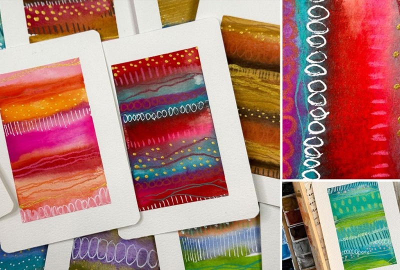 Mini Abstract Stripe Paintings: Play with Color, Marks & Metallic Details