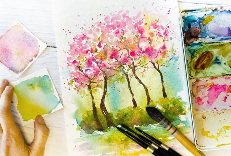 Loose Watercolor Cherry Blossoms