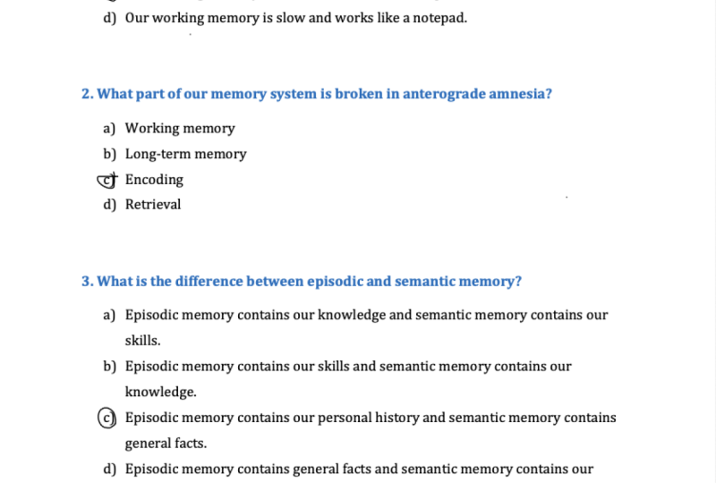 Memory quiz