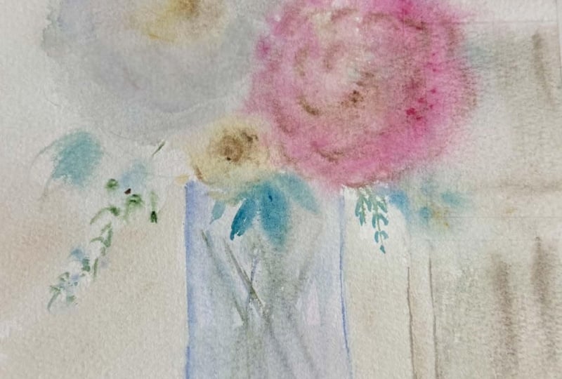 loose watercolor florals:atmospheric doorway & vase painting